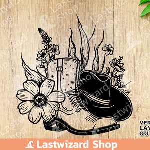 Cowgirl Boot With Flower Svg, Floral Cowgirl Boot Svg, Cowgirl Boot Rodeo Svg, Western, Cowgirl Designs Svg, Cricut, Silhouette, Png