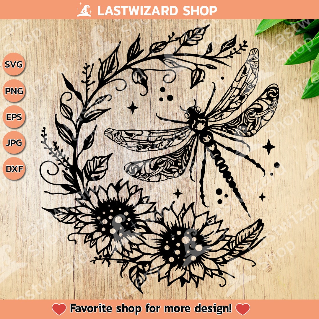 Floral Dragonfly SVG, Boho Moon Phase Cut File, Botanical Insect ...