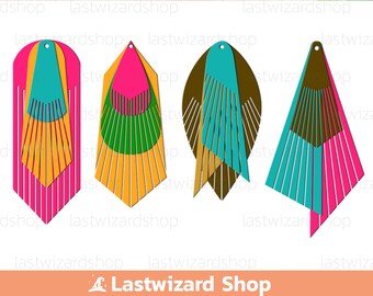 Fransen Ohrring SVG, gestapelte Quaste Kunstleder Ohrring Vorlage, Boho baumeln geschnitten Datei, DIY Schmuck Cricut Silhouette Glowforge