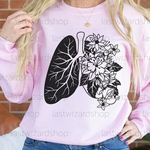 Floral Lungs Svg, Human Lung Silhouette Svg, Human Anatomy Respiratory System, Flower Lung Dxf Png, Eps, Cutting Files For Cricut, Silhouett