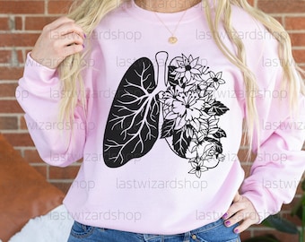 Floral Lungs Svg, Human Lung Silhouette Svg, Human Anatomy Respiratory System, Flower Lung Dxf Png, Eps, Cutting Files For Cricut, Silhouett
