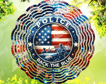 Back The Blue Police USA Flag Wind Spinner PNG (Digital Download)