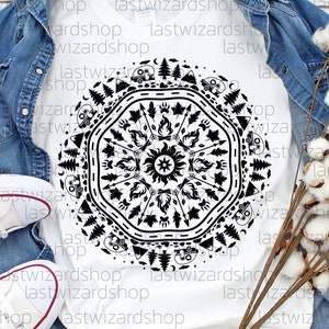 Mandala avec un campeur Svg, camping Svg, camping-car Svg, aventure, route, forêt, feu de camp, Dxf, Png, fichiers de découpe pour Cricut, Silhouette