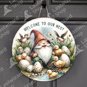 Gnome and Ducks Farm Round Sublimation Door Hanger PNG Design, Duck Welcome Door Sign 12 Inch Round PNG, Wreath Sign, Digital Download