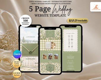 Soft Countryside Wedding Website Template | Sage Green & Ivory Canva Wedding Website, RSVP | Digital Invitation, Elopement Announcement