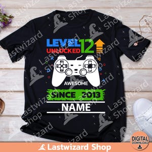 Gamer Level Up 12 Unlocked mit Monogramm SVG, 12 Jahre Namensetikett, Gaming, T-Shirt, Cricut, Silhouette, Png Sublimation, Geburtstagskind Geschenk
