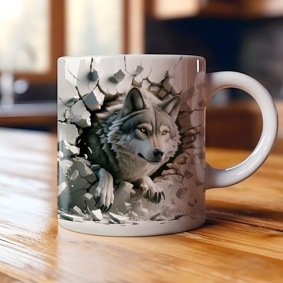 3D Wolf Mug Wrap: Cracked Wall Sublimation Design (digital Download) - Etsy