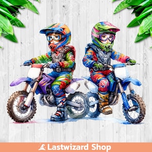 Two Motocross Kids PNG, Dirt Bike Kid Sublimation Design, Motocross Buddy Clipart, Off road PNG, Motocross Boy PNG, Digital Download