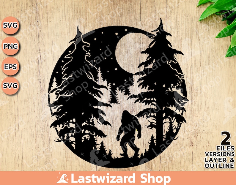 Bigfoot in the forest silhouette SVG cut file for Cricut and Silhouette vinyl shirt crafts