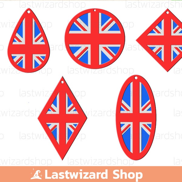 UK Flag Earrings Svg, United Kingdom Flag Faux Leather Earrings, London Earring Template Svg, Dxf, Eps, Png, Cut Files, Cricut, Silhouette