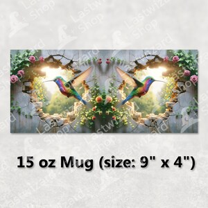 Printable 3D illusion bird and flower sublimation wrap template for 11oz and 15oz mugs