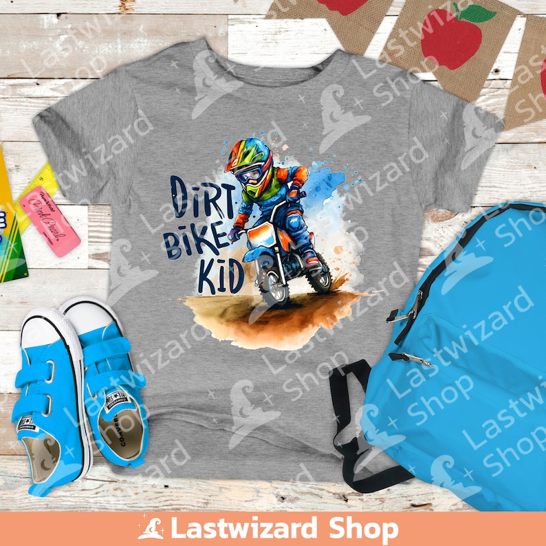 Transparent background dirt bike kid illustration for printable crafts.