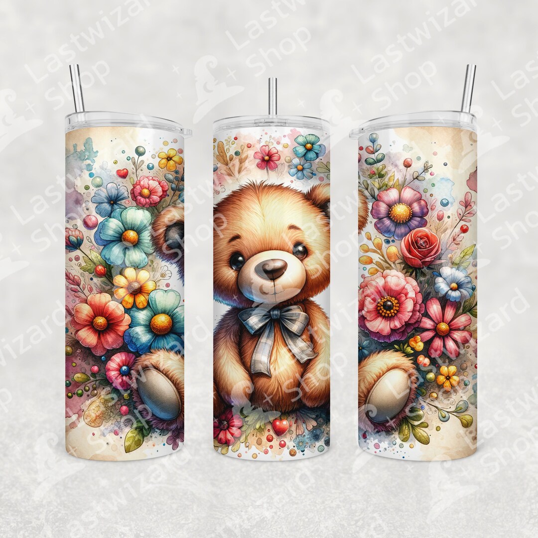 Teddy Bear Floral 20 Oz Tumbler Sublimation Design (PNG) - Etsy