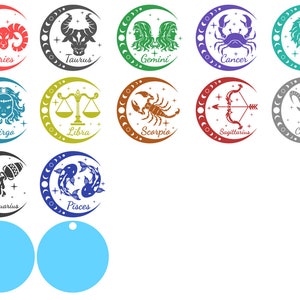 Astrology birth sign digital download for acrylic or wood keychains with delicate constellation details and mystical celestial motifs.