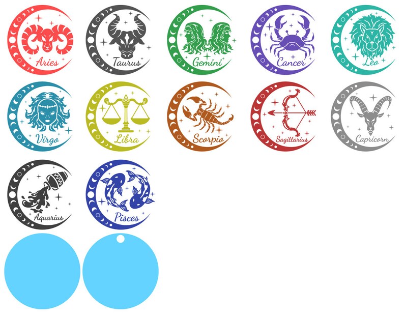 Astrology birth sign digital download for acrylic or wood keychains with delicate constellation details and mystical celestial motifs.
