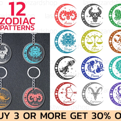 12 Zodiac Keychain Sign Svg Bundle Astrology Svg Horoscope - Etsy