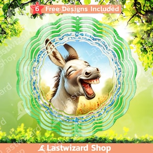 Cute Happy Laughing Donkey Wind Spinner PNG, Donkey Peeking Wind Spinner Sublimation Template , Garden Windspinner Design, Digital Download