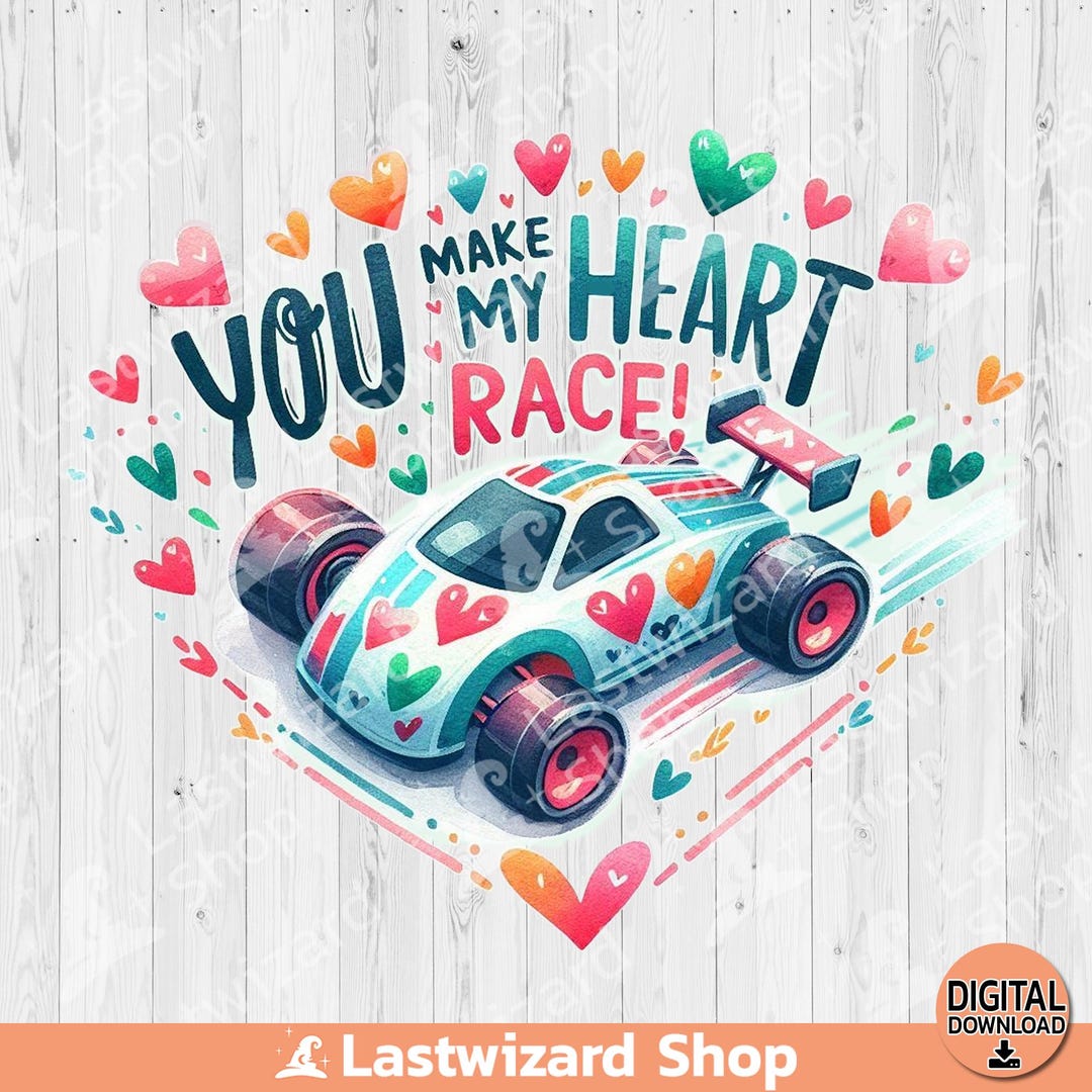 Racing Car Valentine PNG: Heart Race Sublimation Design (digital ...