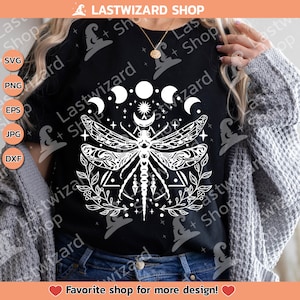 High-resolution dragonfly totem sublimation design featuring stars and lunar elements, perfect for boho aesthetic t-shirts and yoga accessories.