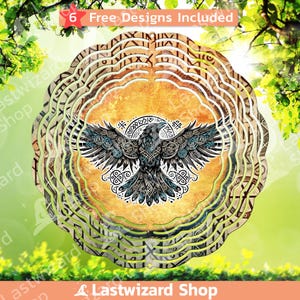 Ravenin Rune Circle Windspiel Png, Valhalla Odin Türhänger Sublimationsvorlage Png, Raven Celtic Windspiel Design, Gartendekoration