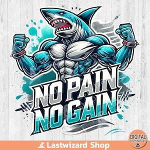 Hai mit Langhantel Keine Schmerzen, kein Gewinn Shut Up und Zug PNG, Fitness Gym Trainer Sublimationsdesign, Workout Gewicht Clipart, Fitnesszug