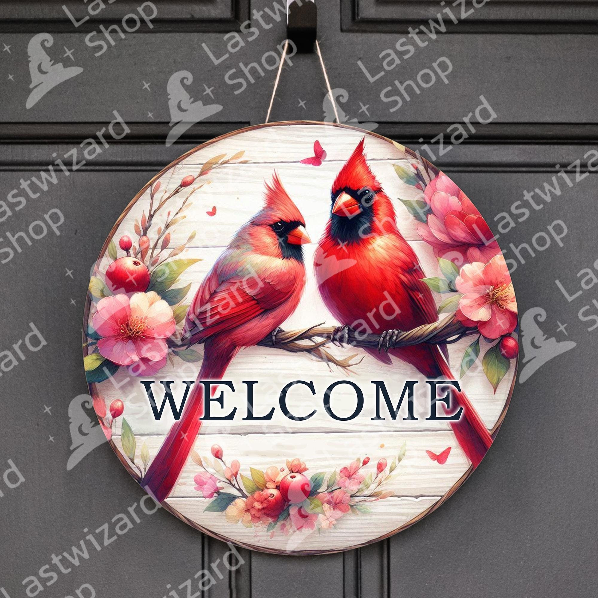 Red Cardinal Couple Welcome Sign PNG, Rustic Songbird Porch Sublimation ...
