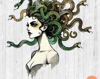 Watercolor Medusa PNG: Greek Mythology Clipart (Digital Download)