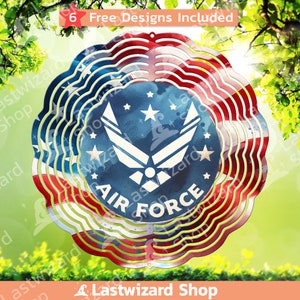 US Air Force Wind Spinner Sublimation PNG, USAF Veteran Patriotic Kinetic Spinner Design, 10 inch Round Military Outdoor Decor Digital File