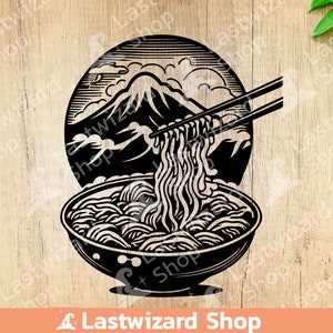 Ramen SVG PNG File, Noodle and Chopsticks with Fuji Svg, Broth Svg, Tonkotsu Svg, Shoyu Ramen T shirt, Japan Restaurant Wall Decor, Cricut
