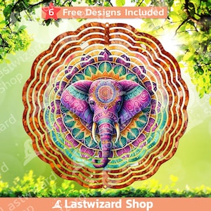 Elephant Head With Mandala Wind Spinner Png, Spiritual Yoga Door Hanger Sublimation Template Png, Windspinner Design, Garden Decoration