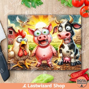 Crazy Pig Huhn Kuh PNG - Lustiges Bauernhoftier Sublimationsdesign für Schneidebretter & Küchendekor, Bauernhäuser Schneidebrett PNG Vorlage