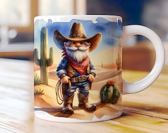 3D Cowboy Gnome Mug Wrap 11oz 15oz Mug Wrap Template, Mug Sublimation Design, Digital Download, Gift for Cowgirl Southwestern Cowboy Farming