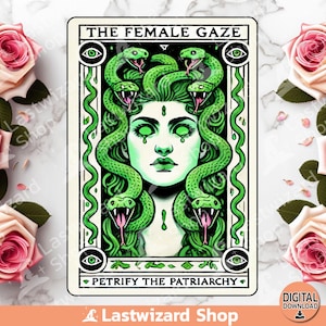 De vrouwelijke blik versteent het patriarchaat tarotkaart PNG, vrouwenrechten sublimatieontwerp, activisme png-clipart, feministische png, Girls Power