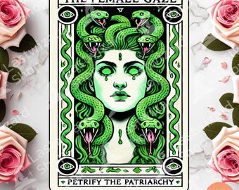 The Female Gaze Petrify The Patriarchy Tarot Card PNG, Women&#39;s Rights Sublimation Design, Activism Png Clipart, Feminist PNG, Girls Power