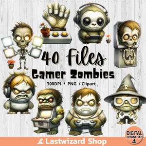 Gamer Zombie Clipart Bundle: Halloween Gaming PNG, Spooky Digital Art (3000x3000px, 300DPI)