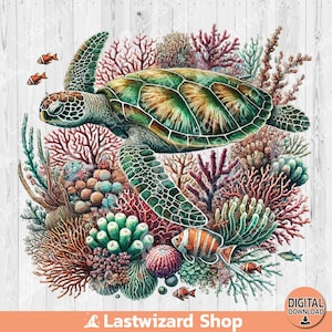 Sea Turtle Underwaterworld Scene PNG, Beach Turtle Sublimation Design, Watercolor Marine Turtle Clipart, Sea Turtle Art PNG Digital Download