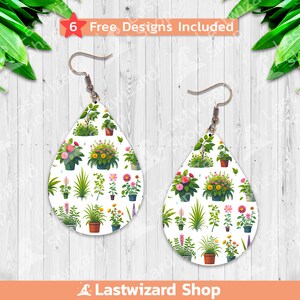 Design de sublimação de brincos de jardinagem de plantas PNG, modelo de brinco de lágrima de jardineiro, desenhos em branco de brinco de senhora de planta para impressão, download