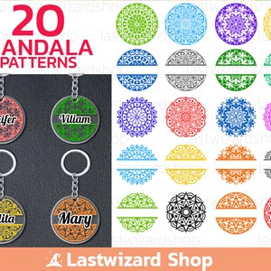 Mandala Bohemian Round Keychain Svg, Split Monogram Flame Keyring Background Svg, Name Label Key Fob Svg, Boho Keychain Patterns Png Eps Dxf