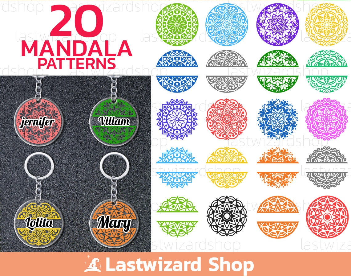 Mandala Boho Runde Schlüsselbund svg, Split Monogramm Flamme Schlüsselbund Hintergrund svg, Name Label Schlüsselanhänger svg, Boho Schlüsselbund Muster Png Eps Dxf