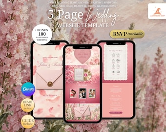 Blush Pink Sakura Wedding Website Template | Floral Canva Wedding Website with Built-In RSVP | Mobile-Friendly, No Experience Needed