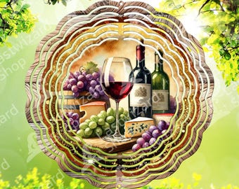 Wein und Käse Wind Spinner PNG Sublimation Design Weinberg Charcuterie Garten Dekor Picknick Thema Runde Spinner Digitaler Download 300 DPI