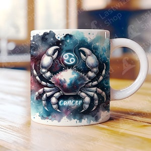 Znak zodiaku Rak Kubek Wrap 11oz i 15oz Kubek Wrap Szablon, Urodzinowy Horoskop Astrologia Kubek Sublimacja Projekt, Astrologiczna Bogini