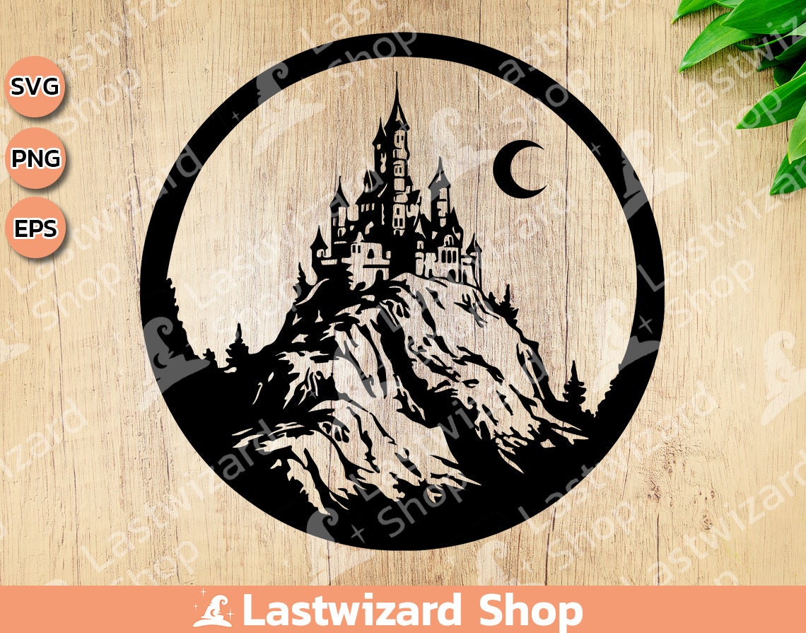 Castle in the Moon Svg Png File, Spooky Vampire Castle Svg, Gothic Witch Fantasy Svg Vinyl Cutter, Tattoo Stencil for Cricut, Halloween Gift
