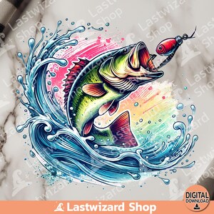 Pesca al black bass PNG, disegno di sublimazione del pescatore, canna da pesca acquerello Clipart, regalo per papà, marito, canna da pesca PNG, download digitale