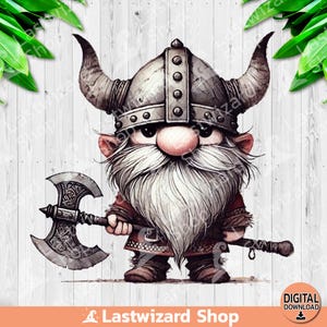 Gnome Viking Warrior With Axe PNG, Sublimation Design, Watercolor Vikings Clipart, Valhalla PNG, Vikings Decor Png, Digital Download