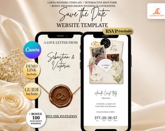 Old Money Save the Date Website Template | Ivory & Beige Canva Wedding Website with Built-In RSVP | Mobile-Friendly, No Experience Needed