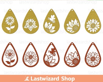 Sunflower Earrings Svg, Teardrop Earrings Svg, Faux Leather Earrings, Summer Earring Template, Cutting Files, Cricut, Mom, Mama Gift