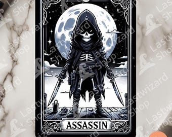 Assassin-tarotkaart, png-bestand: aquarel skeletontwerp (digitale download)