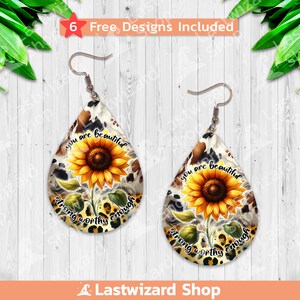Sei bella, forte e degna abbastanza orecchini design sublimazione PNG, modello orecchini a goccia girasole, design orecchini stampabili