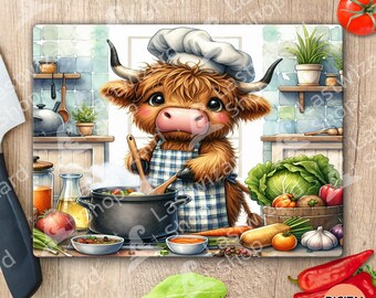 Highland Cow Cutting Boards Design | Chef Chopping Board Sublimation Designs For Kitchen Gift | Funny Farmhouse Kitchen Cutting Board